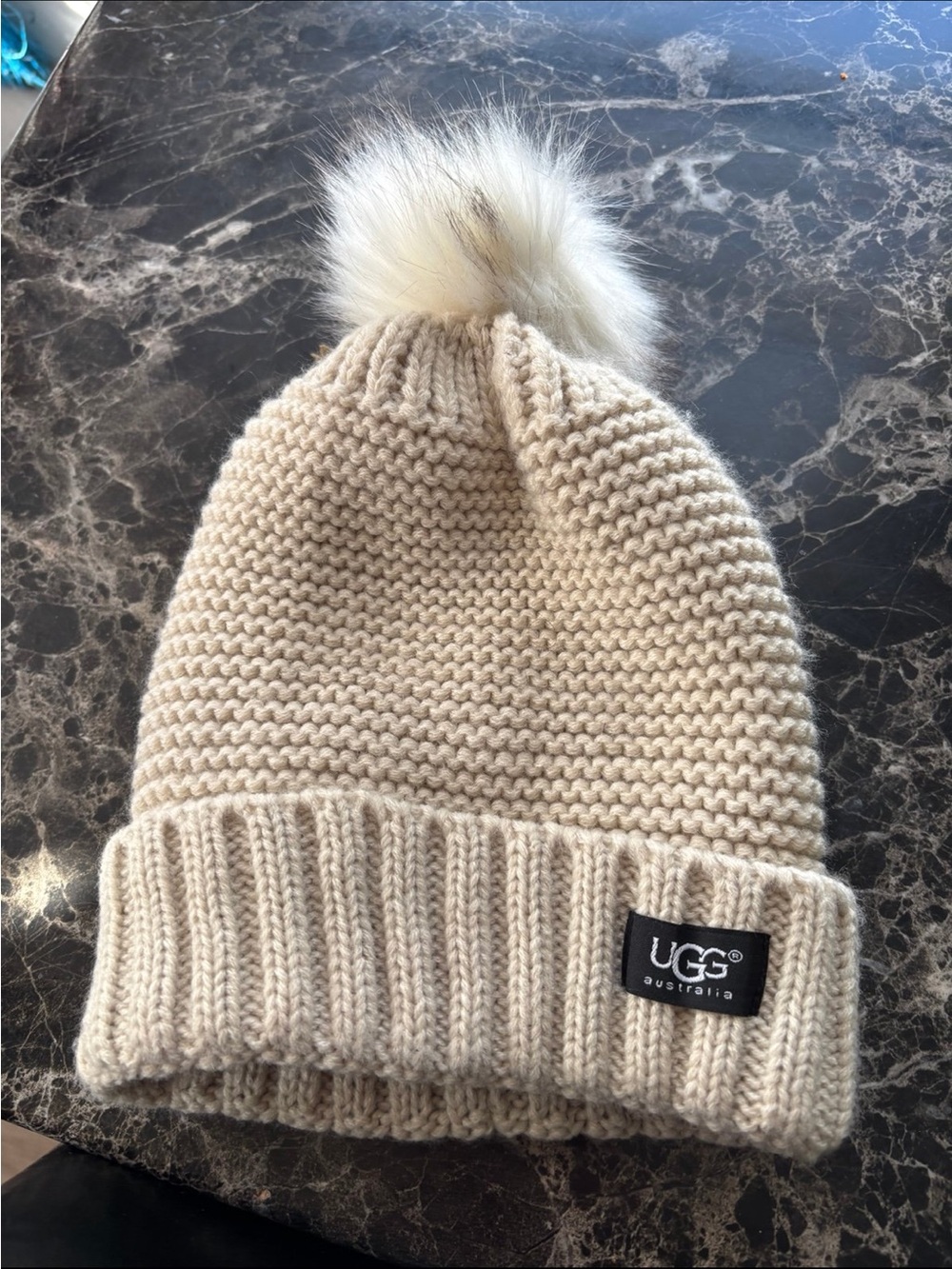 UGG Kids Cream Knit Pom-Pom Beanie